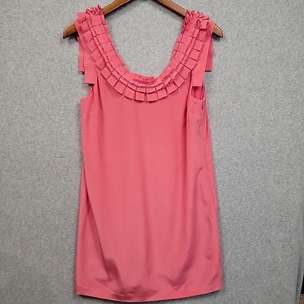 NEW TIBI New York Shift Dress Salmon Pink Ruffle Neckline Silk Women's Sz 8